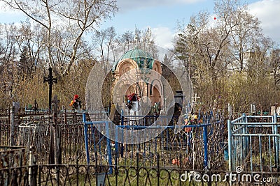 Charnelhouse of merchants Tokarev, a monument of 19th century among the graves on the Troitsk cemetery Editorial Stock Photo