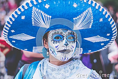 Dead charra or mariachi catrina female on day of the death festival Editorial Stock Photo