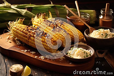 charred corn on cob with melting butter glaze Stock Photo