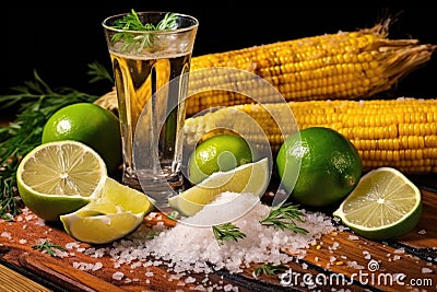 charred corn garnished with salt and lime Stock Photo