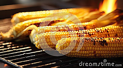 charred corn on grill Cartoon Illustration