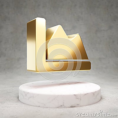 Chart Area icon. Shiny golden Chart Area symbol on white marble podium Stock Photo