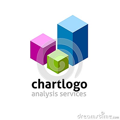 Chart construction logo abstract cube 3d style vector or isometric data graphs diagram blocks, concept of building technology Vector Illustration