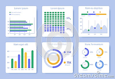 Chart dashboard. Financial analysis diagram, website ui interface templates, modern chart diagram vector illustration set Vector Illustration
