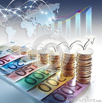 Chart of euro currency - concept of increase Stock Photo