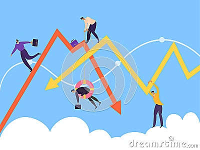 Chart falling business crisis concept vector illustration. Decline in production and price collapse. Danger to Vector Illustration