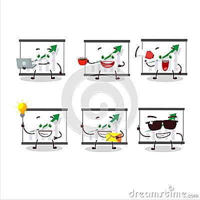Chart going up cartoon character with various types of business emoticons Vector Illustration