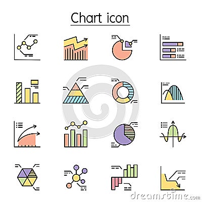 Chart, graph, diagram, information color line icons Vector Illustration