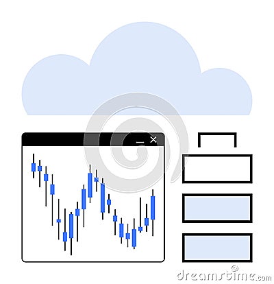 Cloud Computing with Data Visualization and Organizational Chart Elements Vector Illustration
