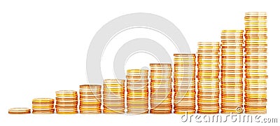 Chart from growing gold coins. Finance, investment and savings, 3D rendering Stock Photo