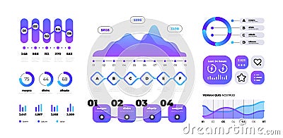 Chart infographic. Colorful gradient bar diagram and timeline flow with numbers, circle graphic template. Vector Vector Illustration