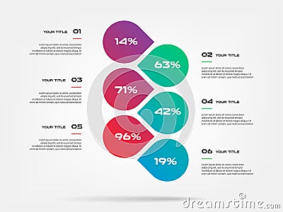 Chart of percentage infographics. Element of graph, diagram with 6 options - parts, processes, timeline. Vector business Vector Illustration