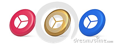 Chart pie three section button financial presentation business analyzing web app 3d isometric circle icon Vector Illustration