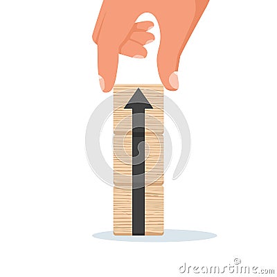 Chart rise. Business concept. Businessman raises performance graph. Vector Illustration