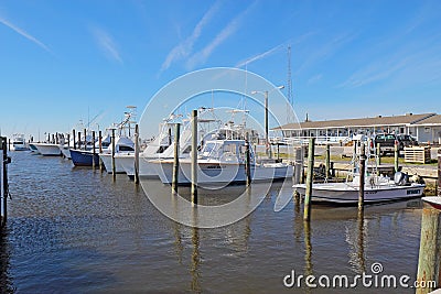 Charter fishing boats at Oregon Inlet Fishing Center Editorial Stock Photo