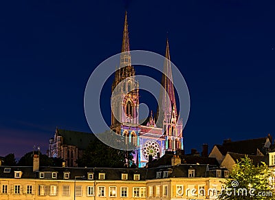 Lumiere light show at Chartres Cathedral Editorial Stock Photo