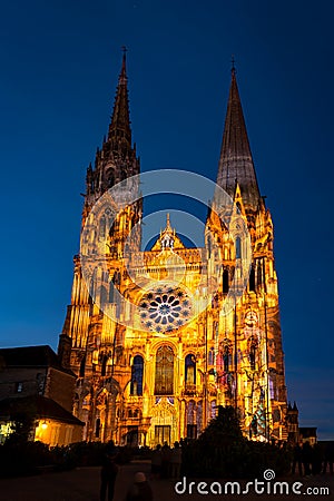 Lumiere light show at Chartres Cathedral Editorial Stock Photo