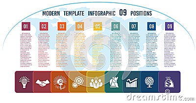 Colour squares with columns for the text on a world map 09 posit Vector Illustration