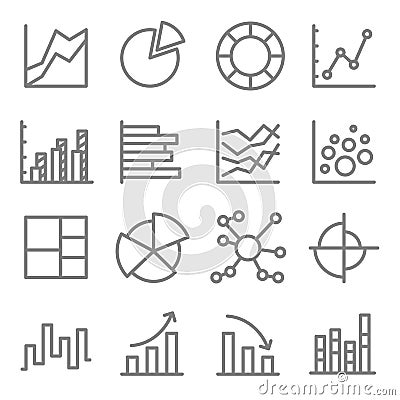 Charts and Diagrams Vector Color Line Icon Set. Contains such Icons as Bubble Chart, Column Chart, Pie Chart, Bar Chart and more. Vector Illustration