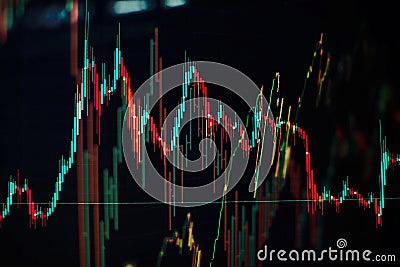 Charts of financial instruments with various type of indicators including volume analysis for professional technical analysis on Stock Photo