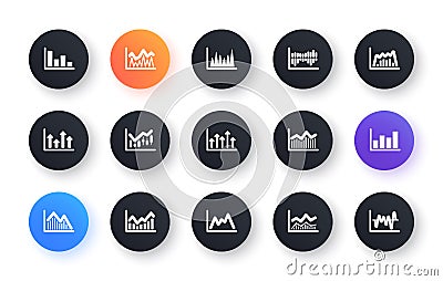 Charts and graphs icons. Candlestick graph, Infochart and Report diagram. Classic icon set. Vector Vector Illustration