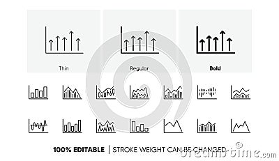 Charts and graphs line icons. Candlestick graph, Infochart and Report diagram. Linear icon set. Line icons. Vector Stock Photo