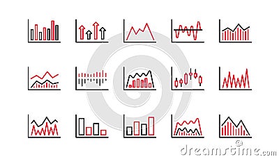 Charts and graphs line icons. Candlestick graph, Infochart and Report diagram. Linear icon set. Vector Vector Illustration