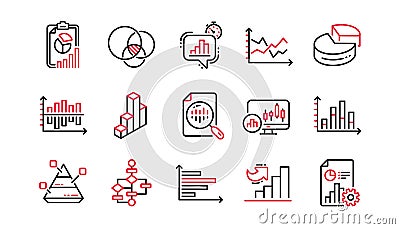Charts and graphs line icons. Infochart, Block diagram and Algorithm. Linear icon set. Vector Vector Illustration