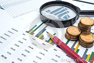 Charts and Graphs paper. Financial, Accounting, Statistics, Analytic research data and Business company meeting concept Stock Photo