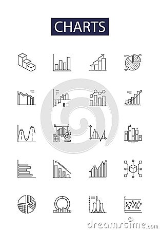 Charts line vector icons and signs. Diagrams, Plots, Maps, Tables, Histograms, Pictographs, Data, Representations Vector Illustration