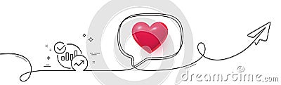 Charts, Statistics line icon. Report graph sign. Continuous line with plane. Vector Vector Illustration