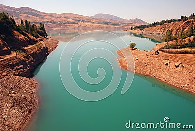 Charvak reservoir at dawn in Uzbekistan Stock Photo