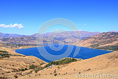 Charvak water reservoir near Tashkent in Uzbekistan Stock Photo