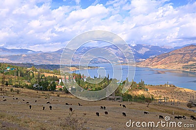 Charvak water reservoir near Tashkent in Uzbekistan Stock Photo