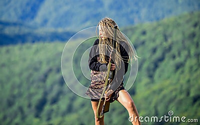 Chase hunting. army sniper. weapon shop concept. head hunter camouflage. Weapon permit. gender equality. woman assassin Stock Photo