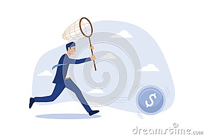 Chasing high performance active mutual fund, buying rising star stock or funds, catch or grab hot ETFs concept, businessman Vector Illustration