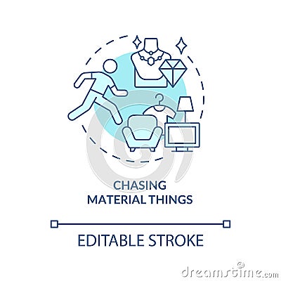 Chasing material things blue concept icon Vector Illustration