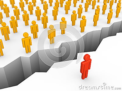 Chasm between human and crowd. Stock Photo