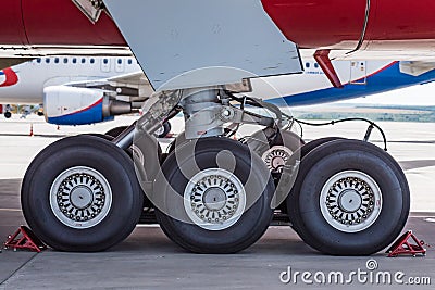Chassis of Boeing 777 close Stock Photo