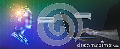 Chat Ai concept. User communicates with Artificial Intelligence in chat bot. Development of Ai Stock Photo