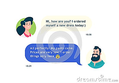Chat avatars of a guy and a girl. Vector. Communication characters, interface elements. Layout for design projects. Chat and sent Vector Illustration