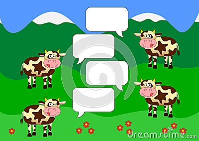 Chat background with cows on green fields Cartoon Illustration