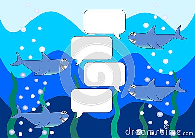 Chat background with sharks in the sea Cartoon Illustration