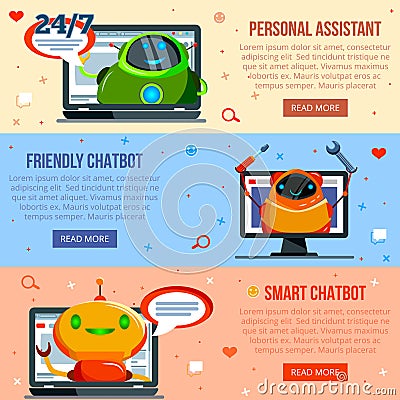 Chat Bot Flat Banners Vector Illustration