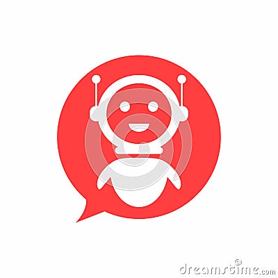 Chat bot icon in speech bubble shape background. Vector Illustration