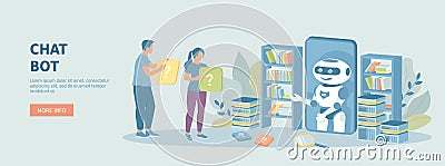 Chat bot. Online support bot. Artificial intelligence, AI helper service, support assistant. Vector Illustration