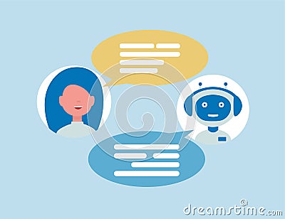 Chat bot robot talk with woman Vector Illustration