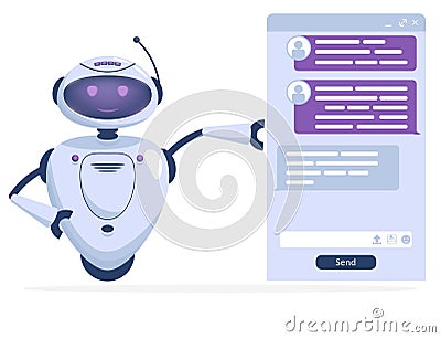 Chat Bot support, Online message dialogue, robot customer help service concept. Vector Vector Illustration
