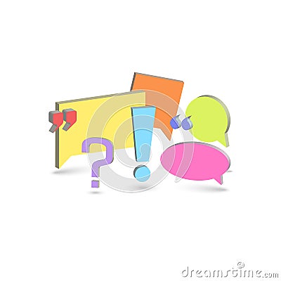 Chat box comments background forum dialog communication symbols and punctuation marks 3d isometric shapes Vector Illustration