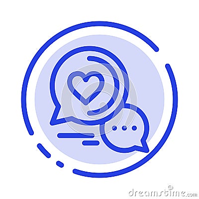 Chat Bubble, Message, Sms, Romantic Chat, Couple Chat Blue Dotted Line Line Icon Vector Illustration